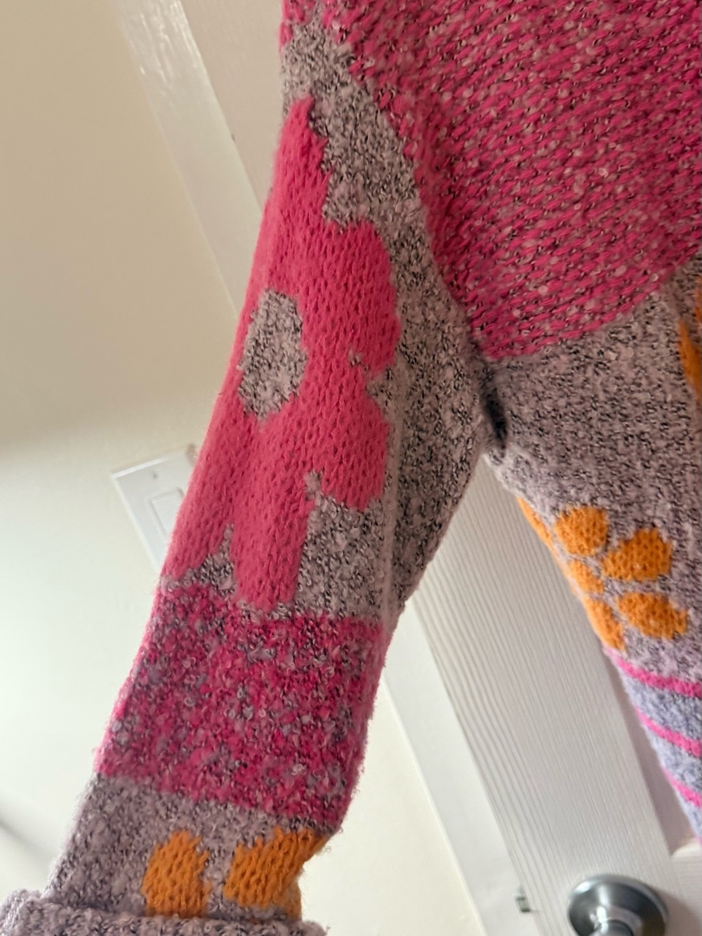 Sincerly Jules Pink, Gray & Mustard Open-Front Patterned Cardigan - Picture 6 of 6